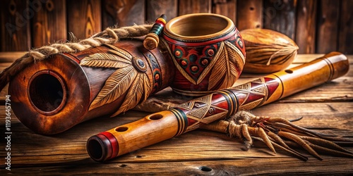 Native American Ceremonial Peace Pipe: Intricate Design, Left Composition, Copy Space