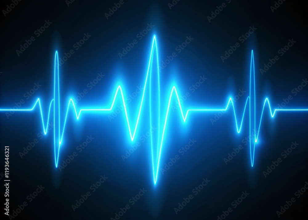 Neon Blue Pulse Line Equalizer, Glowing Abstract Background, High Depth of Field Stock Photo Neon Blue Pulse Line Equalizer, Glowing Abstract Background, High Depth of Field Stock Photo