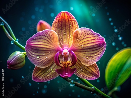 Night Blooming Moon Orchid, Phalaenopsis schilleriana, Shallow Depth of Field, Close-Up photo