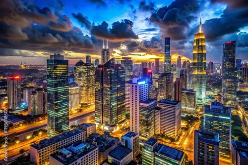 Night City Lights, Urban Scene, Dark Cityscape, Glowing Buildings, Night Photography