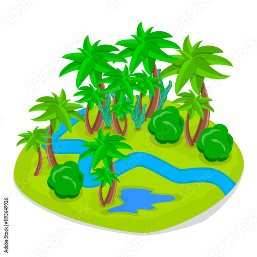 3D Isometric Flat Vector Set of Natural Water Landscape , River, Waterfall, Pond, and Fountain. Item 3