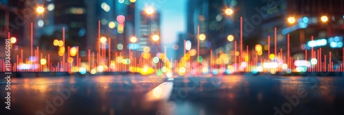 Conceptual recession  blurred red stock trends and financial symbols create open business atmosphere photo