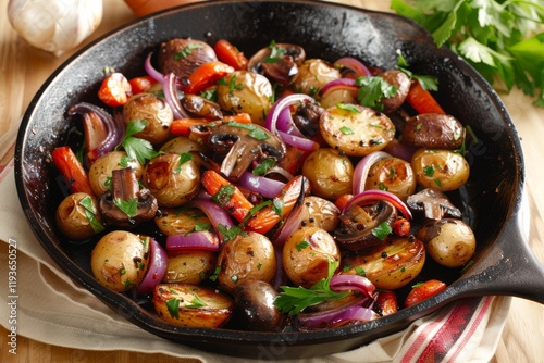 Roasted vegetables in cast iron skillet