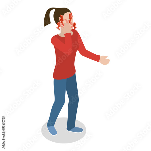 3D Isometric Flat Vector Set of Body Pain, Chronic Ache, Joint Inflammation, Headache. Item 10