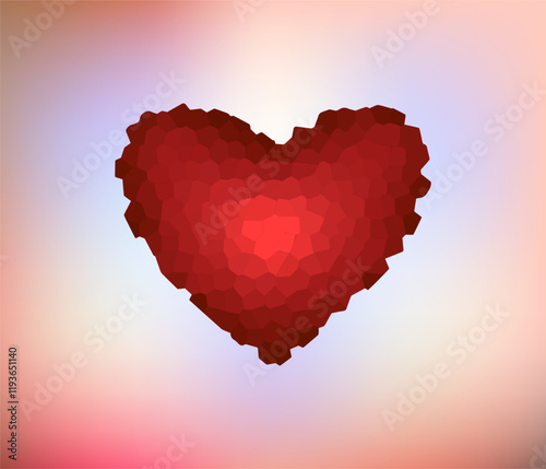 abstract vector illustration of a red heart with a mosaic-style texture on a soft gradient background. Ideal for Valentine's Day designs, romantic themes, greeting cards, or digital art projects