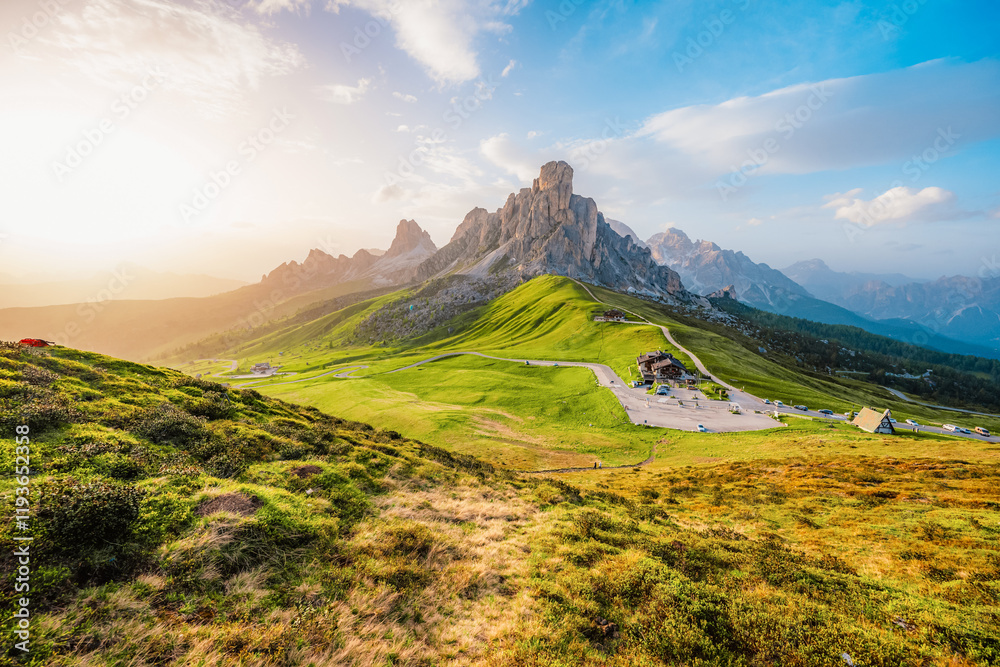 Fototapeta premium Ra Gusela Peak of Nuvolau group in the Italian Dolomites mountain at Giau Pass in South Tyrol Italy.