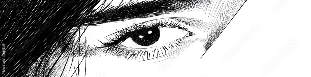 Obraz premium Line Drawing of a Woman's Eye and Partial Face