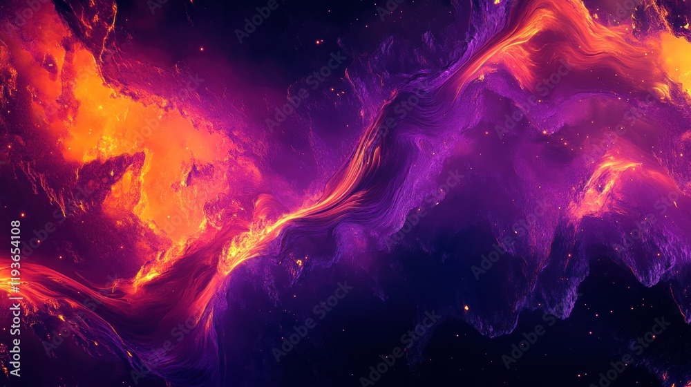 Fototapeta premium Abstract art of swirling orange and purple nebula.