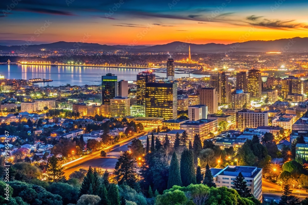 Fototapeta premium Oakland & Berkeley Panorama Night Skyline - Cityscape View