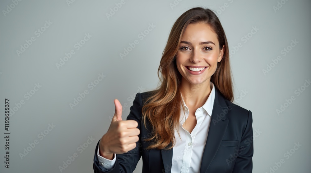 Businesswoman showing thumbs up, smiling nicely. Businesswoman showing thumbs up, smiling nicely.