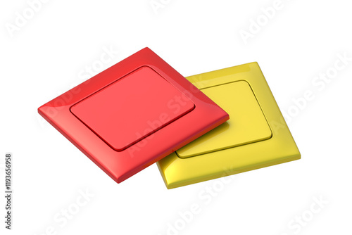 Colorful wall mounted electric switcher isolated on white background. Interior element. Light toggle. 3d render