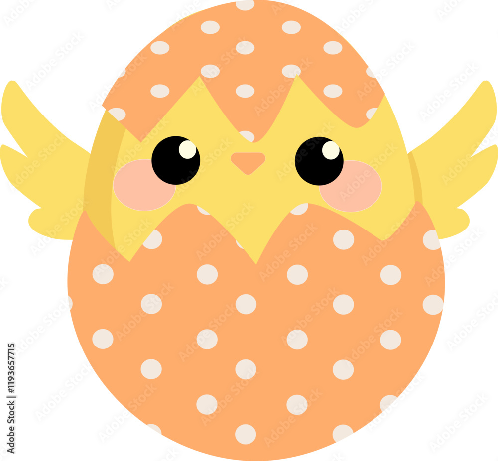 Obraz premium Cute kawaii cartoon chick in easter eggisolated vector design element
