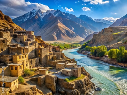 Panj River Valley Village: Afghan-Tajik Border, Gorno-Badakshan, Pamir Mountains photo