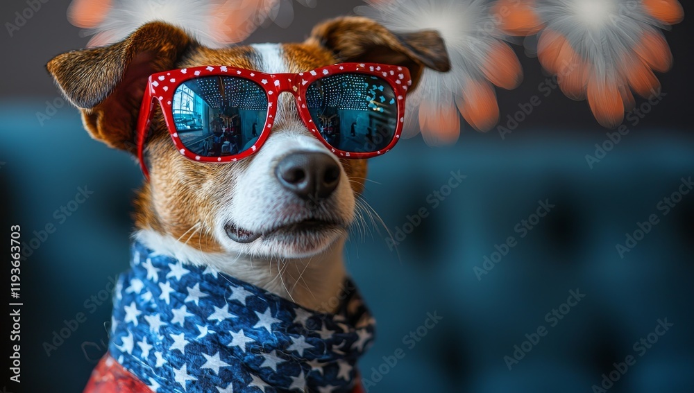 A Fun and Festive Photo Stock featuring Red Sunglasses against a Flag Background A Fun and Festive Photo Stock featuring Red Sunglasses against a Flag Background