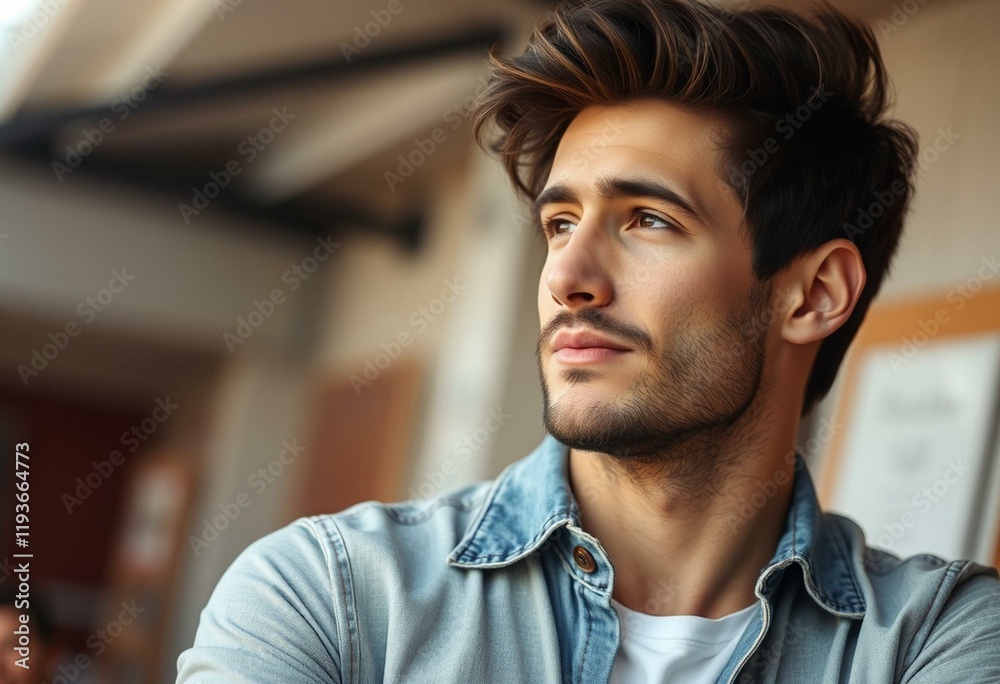 Male hipster portrait with thoughtful expression Male hipster portrait with thoughtful expression
