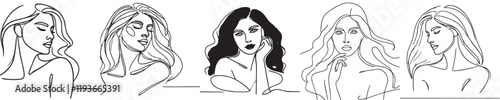 Vector collection of female models with continuous line style