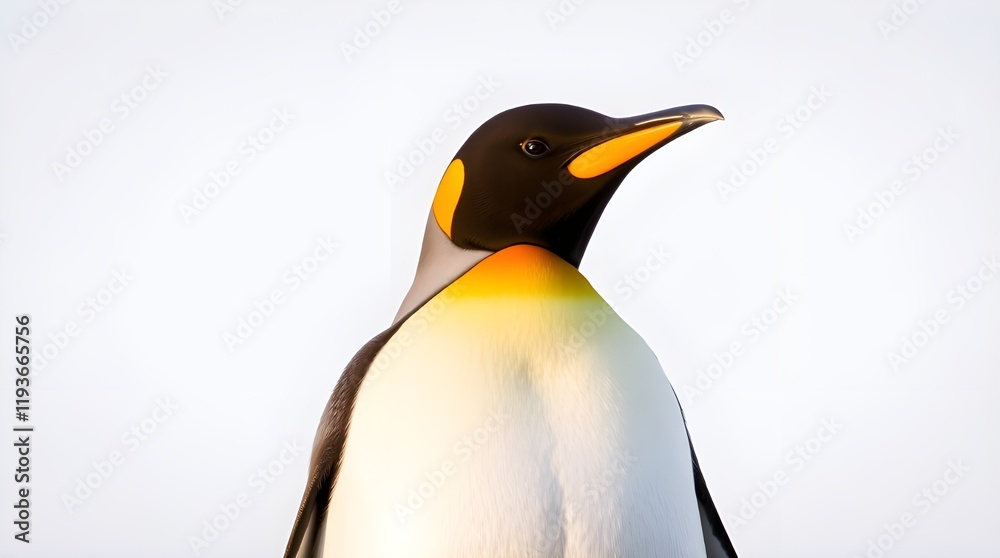Fototapeta premium King Penguin on a white background, glowing 