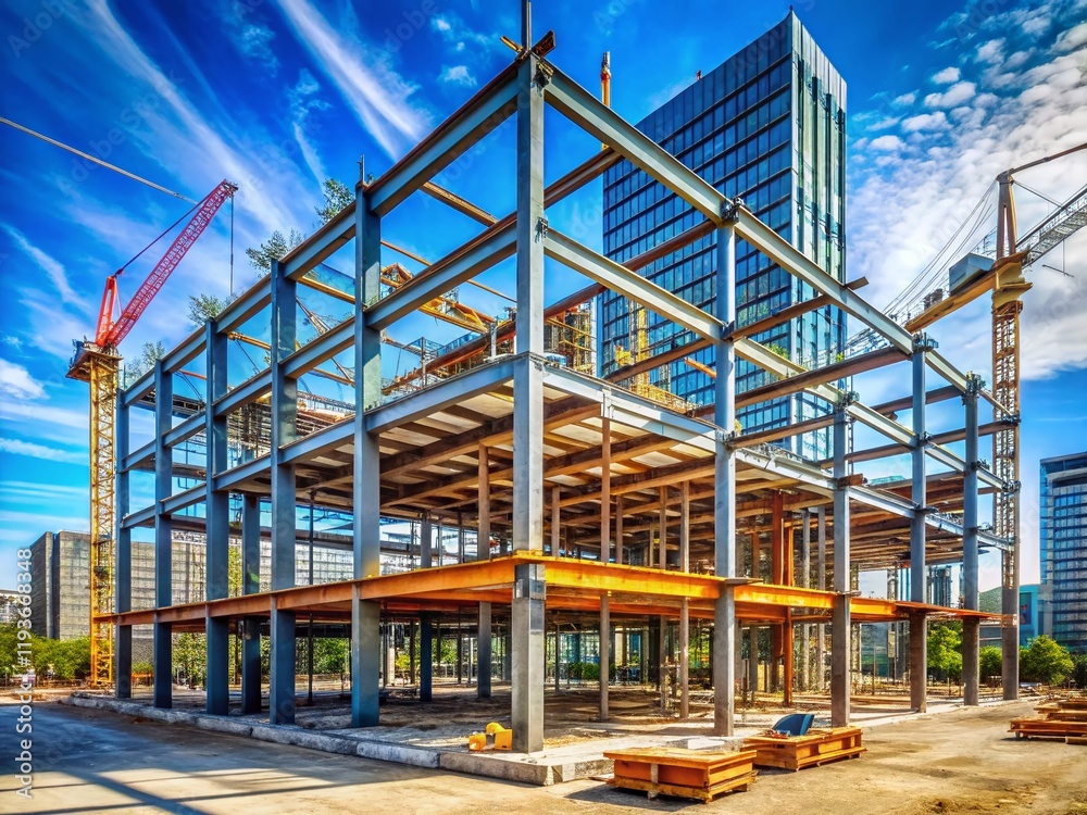 Panoramic View Modern Office Building Construction Site - Daytime Panoramic View Modern Office Building Construction Site - Daytime