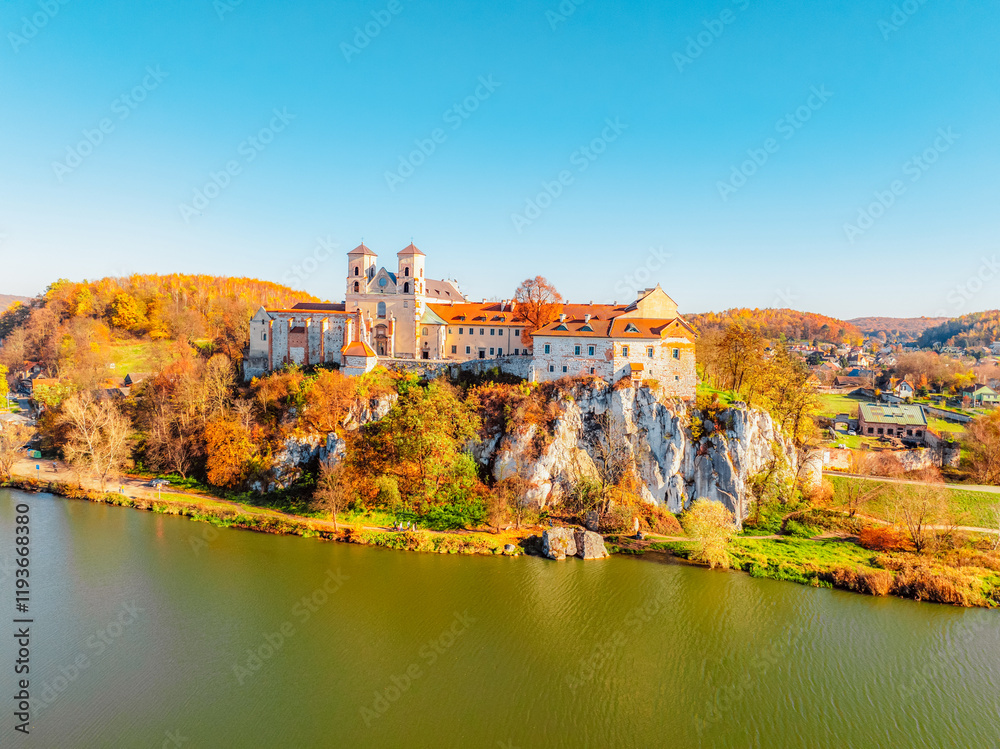 Fototapeta premium Benedictine abbey, monastery and church on the rocky cliff and Vistula river. Tyniec near Krakow, Poland.