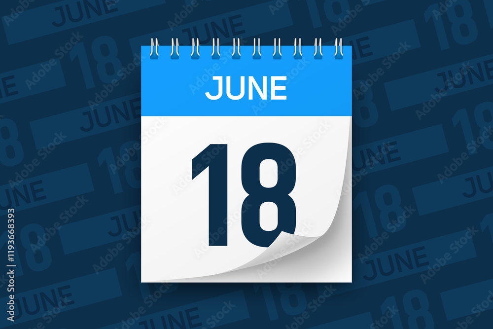 Calendar page with date June 18 vector illustration background Calendar page with date June 18 vector illustration background