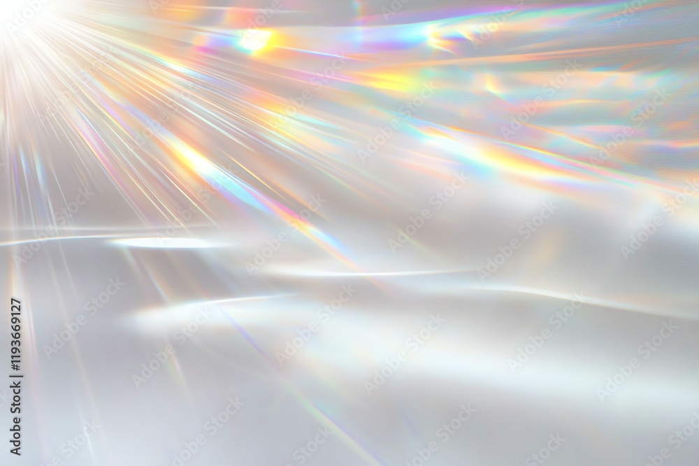 Abstract light rays create a vibrant spectrum of colors against a soft white background, perfect for use in design projects or as a tranquil wallpaper. Abstract light rays create a vibrant spectrum of colors against a soft white background, perfect for use in design projects or as a tranquil wallpaper.