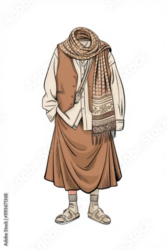 Fashion Illustration Featuring a Brown Outfit and Sandals
