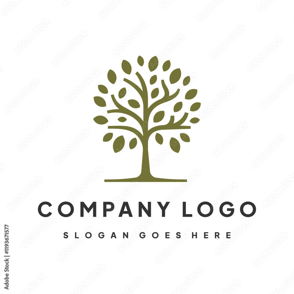 Obraz premium Abundant Growth: Illustrative Tree Logo with Full Leaves