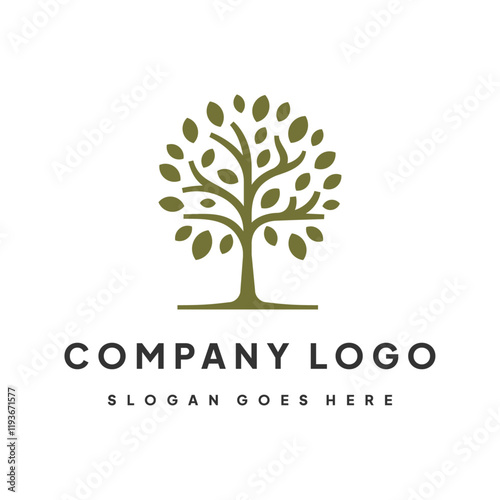 Abundant Growth: Illustrative Tree Logo with Full Leaves