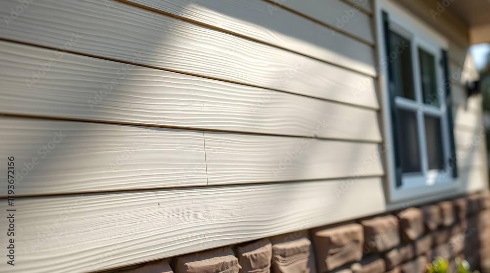 Obraz premium Modern House Exterior with Wood Siding and Stone Accents: Real Estate Photography
