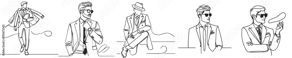 Vector collection of handsome men with continuous line style Vector collection of handsome men with continuous line style
