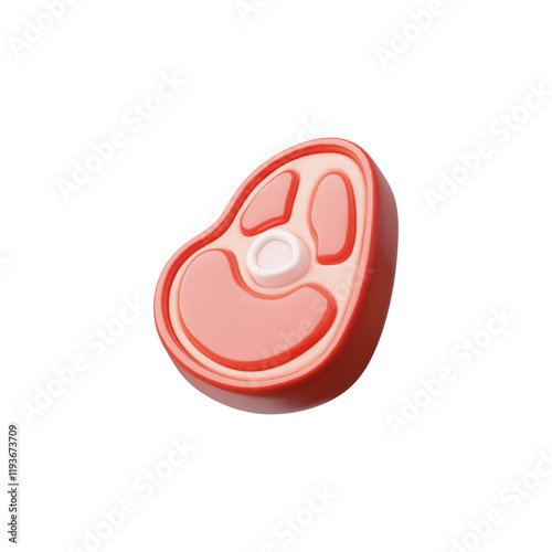 Meat steak or raw marbled fillet of beef or lamb 3D plastic style vector icon, meat tenderloin or steak, butcher product