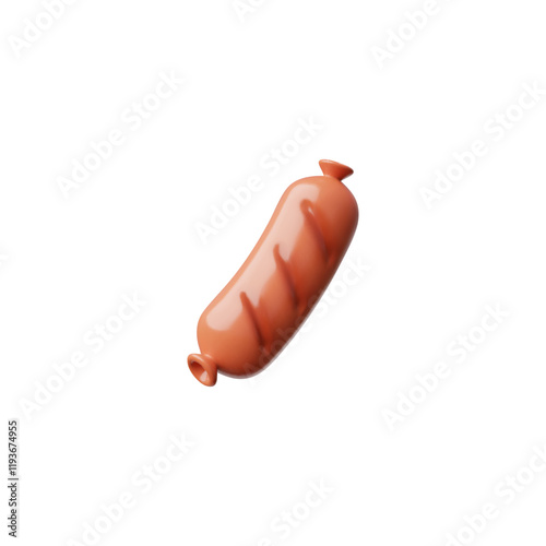 Grilled sausage 3D plastic style vector icon, roasted cooking meat food, butcher shop product, bbq, fast food hotdog