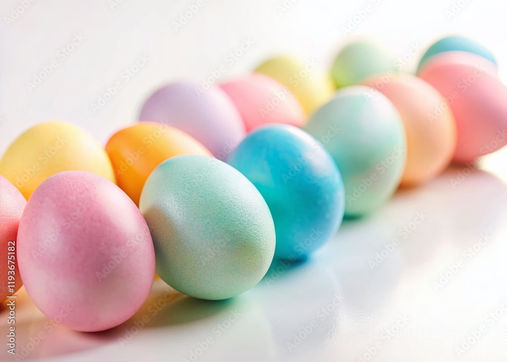 Pastel Easter Eggs on White Background - Spring Holiday Decoration Pastel Easter Eggs on White Background - Spring Holiday Decoration