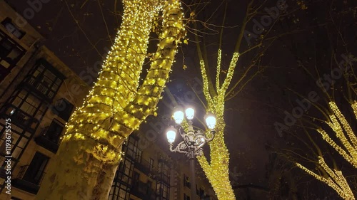 Christmas lights on the streets of the city of Bilbao. Province of Bizkaia. Basque Country. Spain. Europe