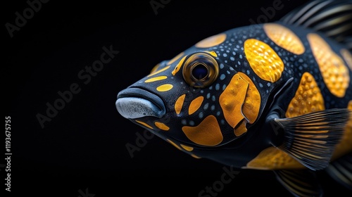 A fish with black and orange spots on its face