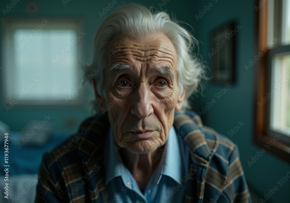 Portrait of an elderly man with white hair and pronounced wrinkles on his face. Portrait of an elderly man with white hair and pronounced wrinkles on his face.