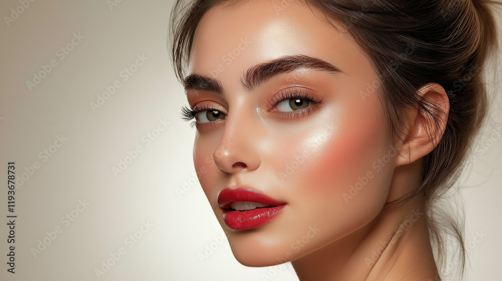 Fototapeta premium Close-up portrait of a woman showcasing radiant skin