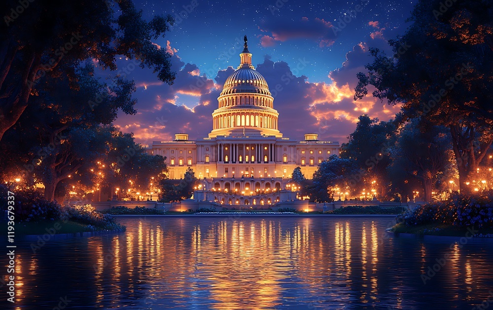Fototapeta premium United States Capitol with a Dome and Trees Around It