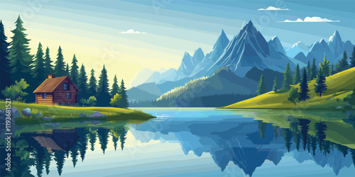 Cabin by a Lake with Mountain View
