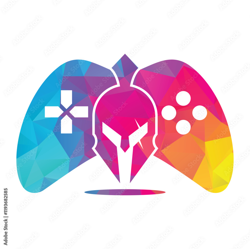 Fototapeta premium Spartan game pad vector logo illustration. Spartan joystick template icon.