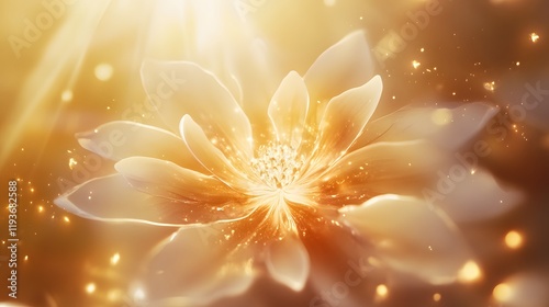 A glowing spiritual sun radiating soft golden and white light on a pristine bright background.