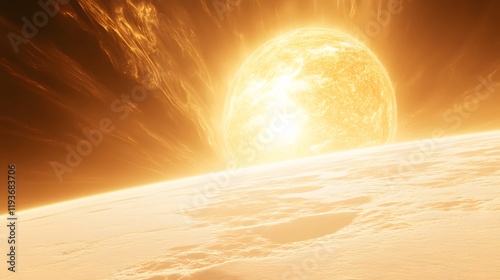A golden spiritual sun casting warm light over a pristine white space.