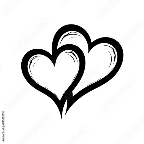 Intertwined hearts illustration on white background, love symbolism