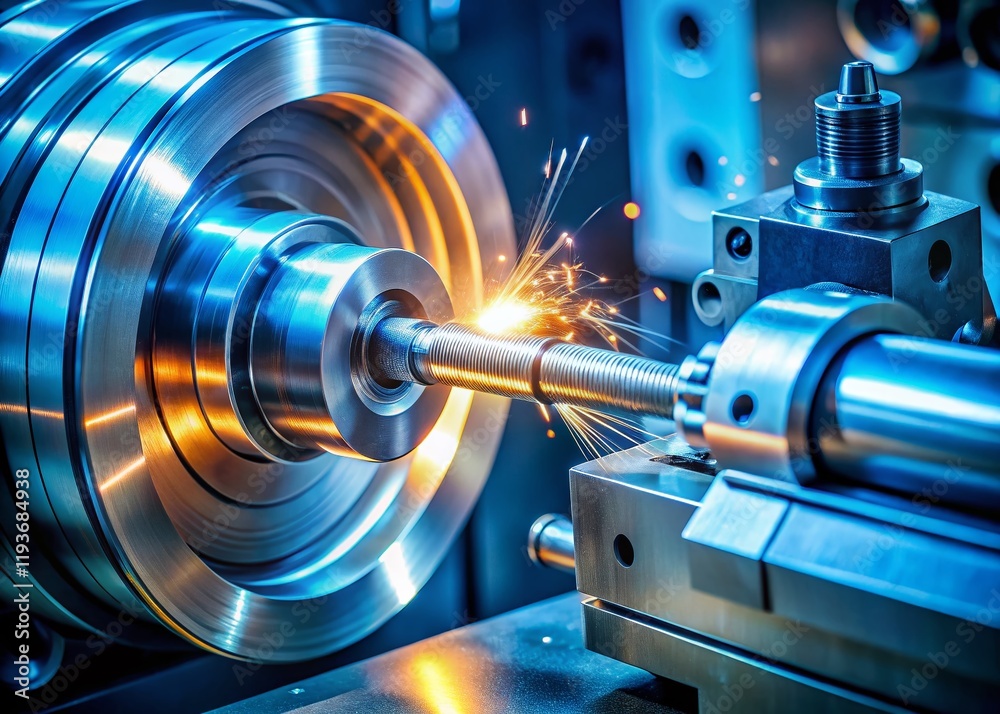 Fototapeta premium Precision Metal Lathe Work: Close-up Panoramic of Machining Process