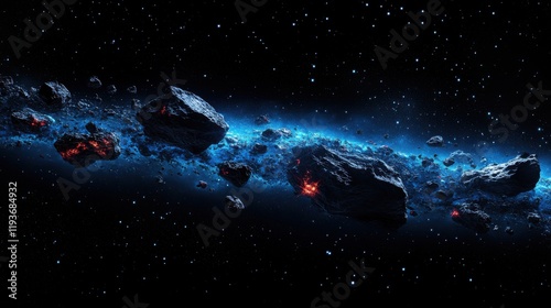 Wallpaper Mural Asteroid belt in deep space illuminated by cosmic glow with stars and galaxy wonders Torontodigital.ca