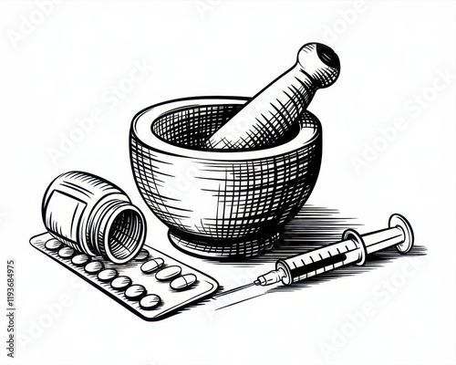 Pharmacy tools and medicine pills for health photo