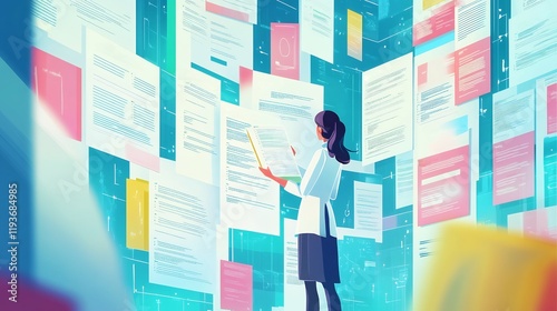 Research papers depicted structured abstracts methodologies and findings highlighting the systematic approach to scientific discovery