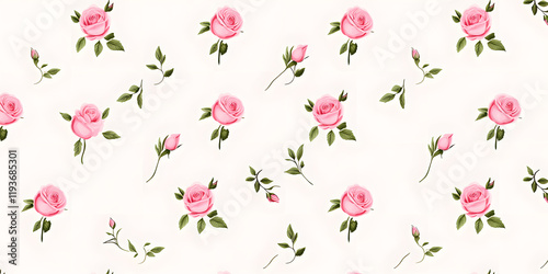 Wallpaper Mural Delicate pink roses scattered on a white background create a charming floral pattern. Perfect for adding a touch of elegance to any design. Torontodigital.ca