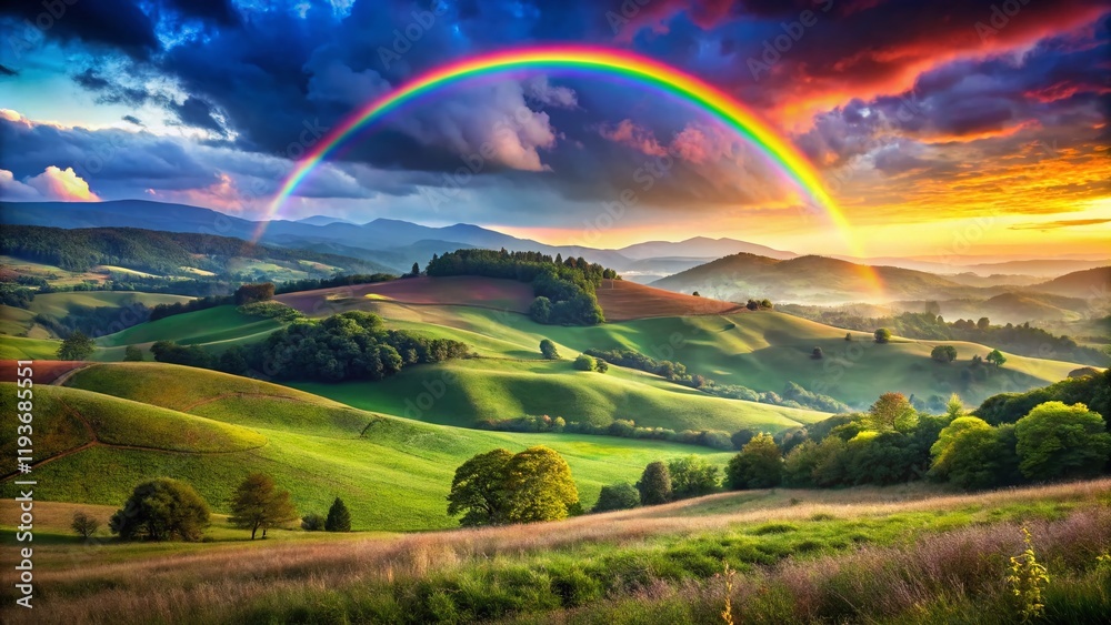 Naklejka premium Pride Month Landscape: Vibrant Rainbow Hills with Customizable Text Space