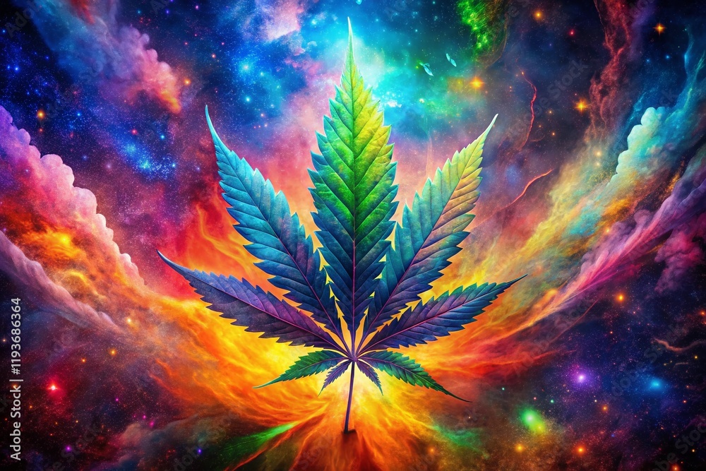 Fototapeta premium Psychedelic Cannabis Leaf Double Exposure Wallpaper